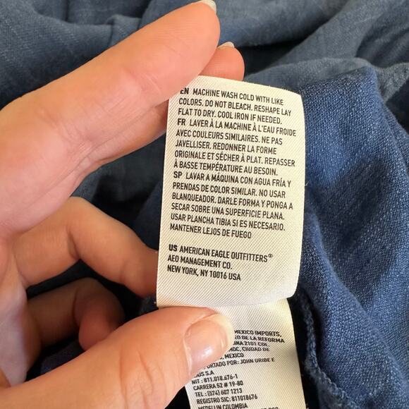 American‎ Eagle Oversized Gauze Button-Up Shirt Women’s Large Blue Cotton Modal - Picture 8 of 11